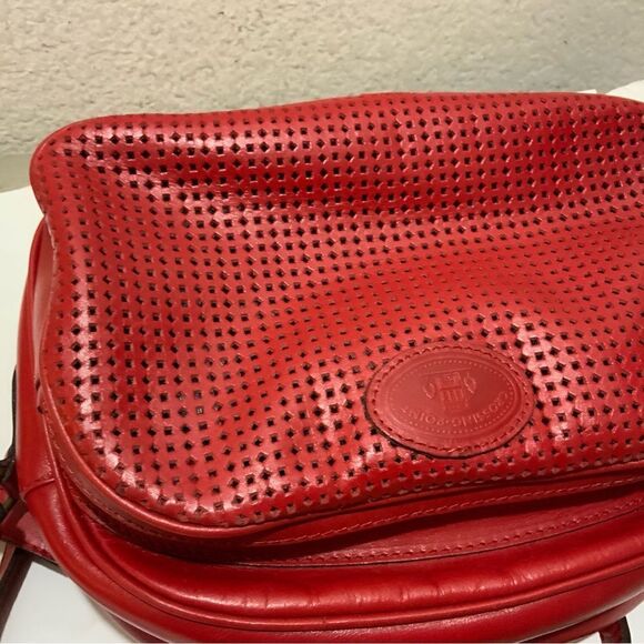 Crosspoint made for Charles Klein Italy  Leather crossbody red perforated - Picture 11 of 15